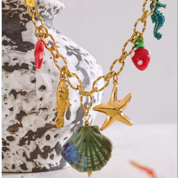 Golden Ocean Charm 18K Gold Stainless Steel Waterproof Necklace - Picture 14 of 15